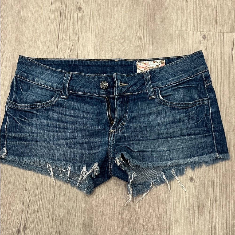 Siwy Dark Blue Frayed Jean Shorts